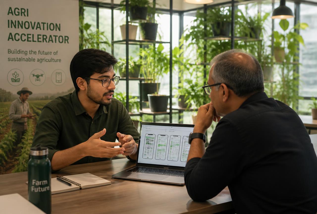 Startup founder product advisory session at an accelerator